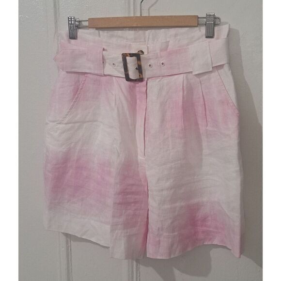 Solid And Striped Womens Medium 100% Linen Paperbag Pink White Shorts